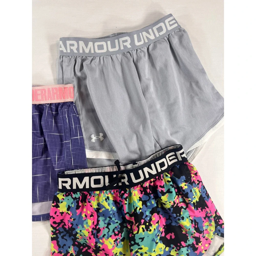 Under Armour Girls HeatGear Athletic Shorts Bundle 3pk Youth Medium Grey Purple